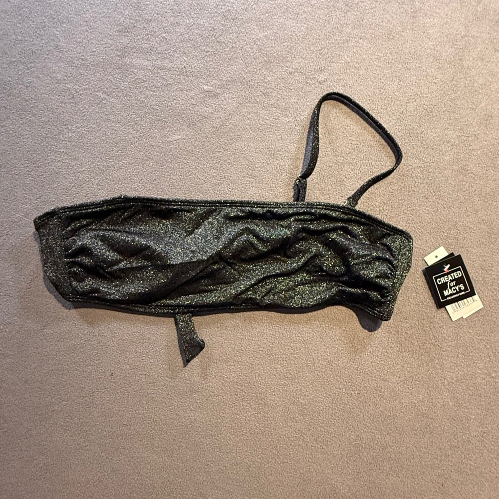 California Waves Womens Shine Bandeau Bikini Top Black Metallic XL CW22210BT